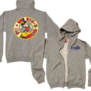 Vintage 90s Disney Epcot Mickey Mouse Full Zip Hoodie Sweatshirt Adult SMALL